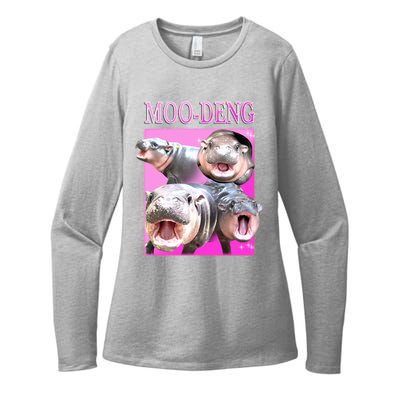 Hot Pink Moo Deng Hippo Meme Funny Womens CVC Long Sleeve Shirt