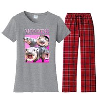 Hot Pink Moo Deng Hippo Meme Funny Women's Flannel Pajama Set