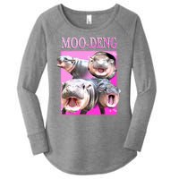 Hot Pink Moo Deng Hippo Meme Funny Women's Perfect Tri Tunic Long Sleeve Shirt