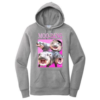 Hot Pink Moo Deng Hippo Meme Funny Women's Pullover Hoodie