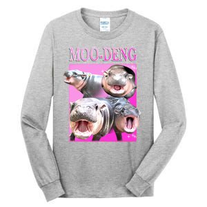 Hot Pink Moo Deng Hippo Meme Funny Tall Long Sleeve T-Shirt