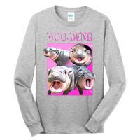 Hot Pink Moo Deng Hippo Meme Funny Tall Long Sleeve T-Shirt