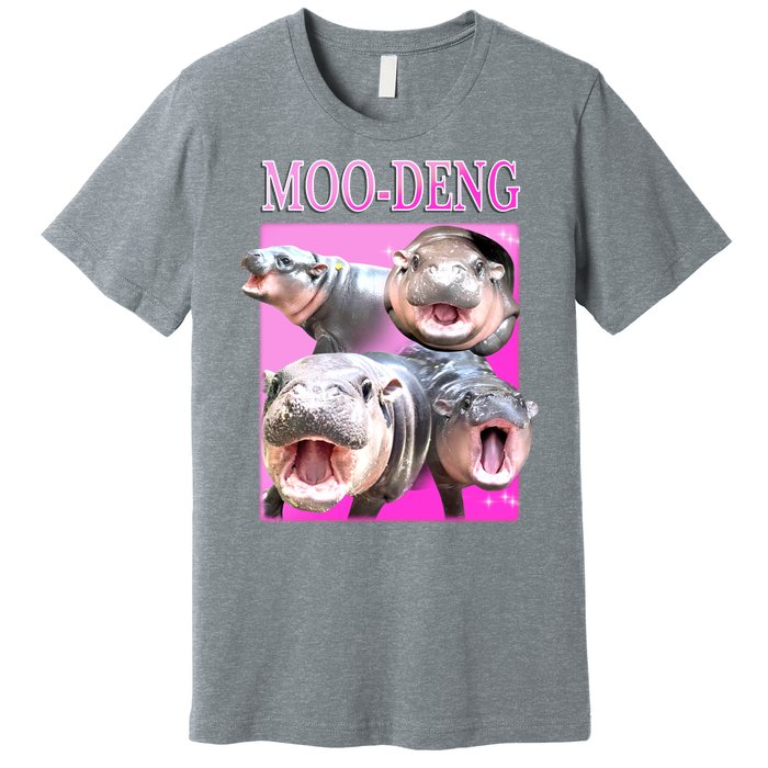 Hot Pink Moo Deng Hippo Meme Funny Premium T-Shirt