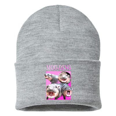 Hot Pink Moo Deng Hippo Meme Funny Sustainable Knit Beanie
