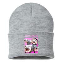 Hot Pink Moo Deng Hippo Meme Funny Sustainable Knit Beanie