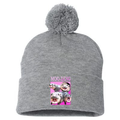 Hot Pink Moo Deng Hippo Meme Funny Pom Pom 12in Knit Beanie