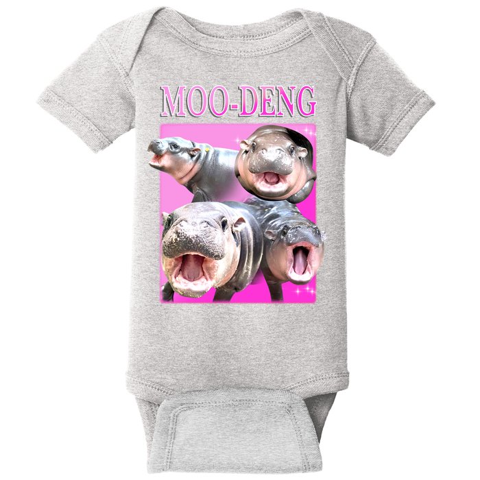 Hot Pink Moo Deng Hippo Meme Funny Baby Bodysuit