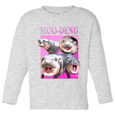 Hot Pink Moo Deng Hippo Meme Funny Toddler Long Sleeve Shirt
