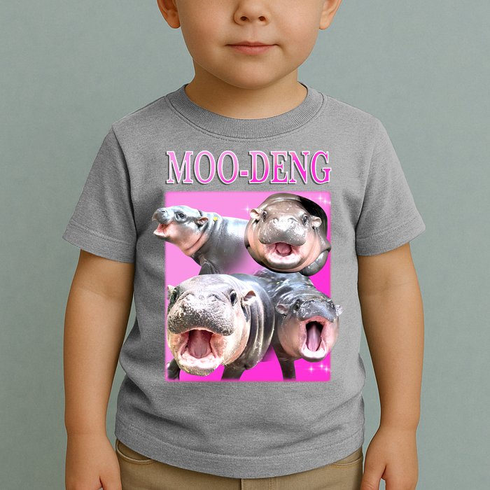 Hot Pink Moo Deng Hippo Meme Funny Toddler T-Shirt