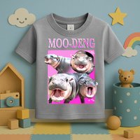 Hot Pink Moo Deng Hippo Meme Funny Toddler T-Shirt