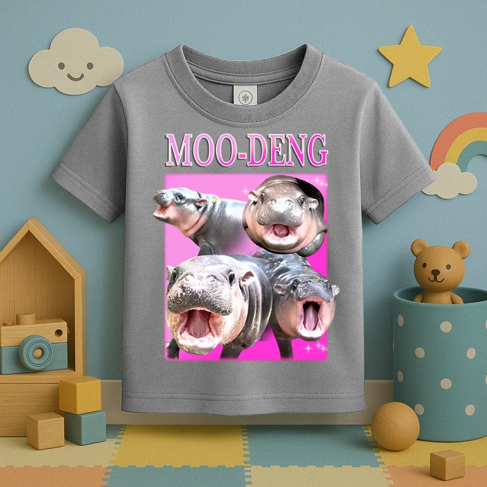 Hot Pink Moo Deng Hippo Meme Funny Toddler T-Shirt