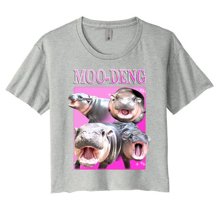 Hot Pink Moo Deng Hippo Meme Funny Crop Top