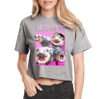 Hot Pink Moo Deng Hippo Meme Funny Crop Top
