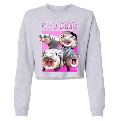 Hot Pink Moo Deng Hippo Meme Funny Cropped Pullover Crew