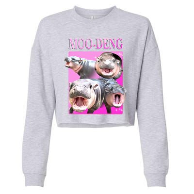 Hot Pink Moo Deng Hippo Meme Funny Cropped Pullover Crew