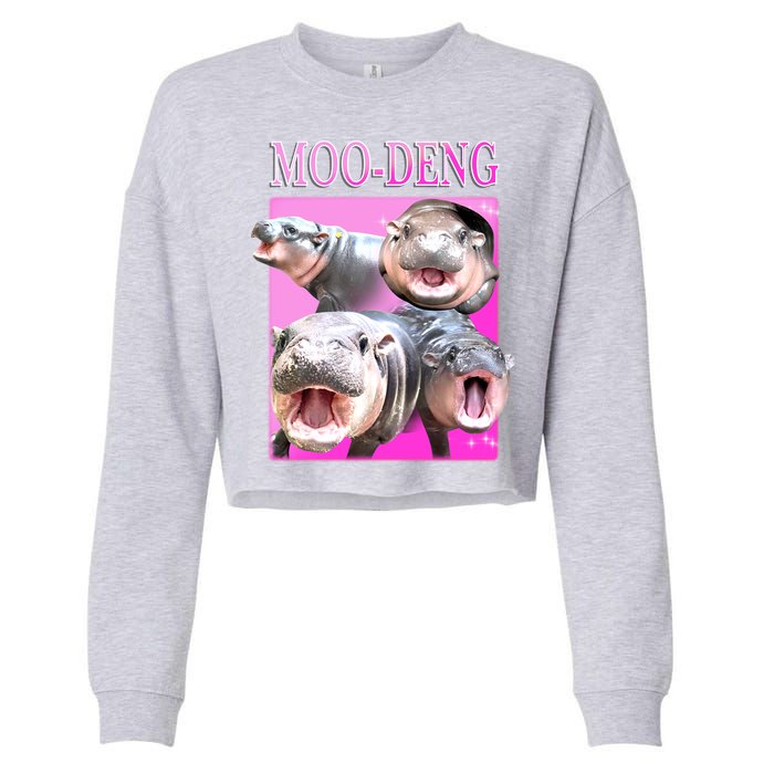 Hot Pink Moo Deng Hippo Meme Funny Cropped Pullover Crew