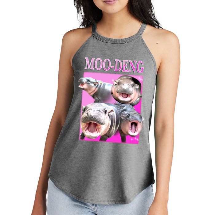 Hot Pink Moo Deng Hippo Meme Funny Women's Perfect Tri Rocker Tank