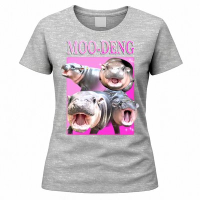 Hot Pink Moo Deng Hippo Meme Funny Women's T-Shirt