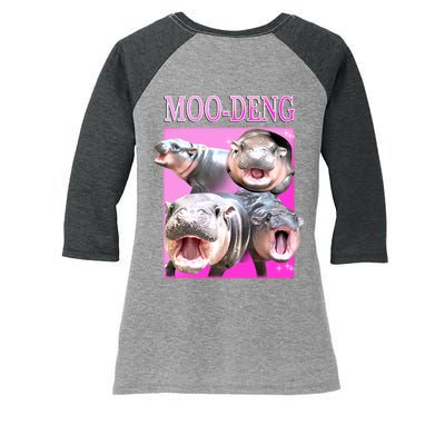 Hot Pink Moo Deng Hippo Meme Funny Women's Tri-Blend 3/4-Sleeve Raglan Shirt