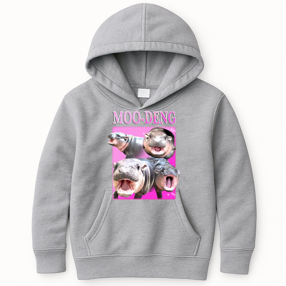 Hot Pink Moo Deng Hippo Meme Funny Kids Hoodie