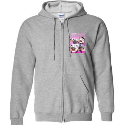 Hot Pink Moo Deng Hippo Meme Funny Full Zip Hoodie