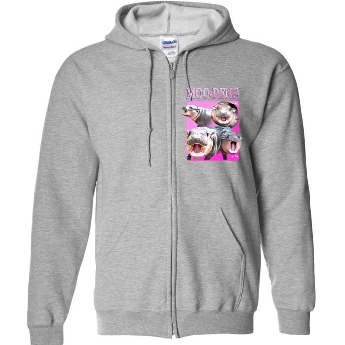 Hot Pink Moo Deng Hippo Meme Funny Full Zip Hoodie