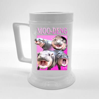 Hot Pink Moo Deng Hippo Meme Funny Beer Stein