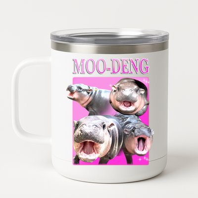 Hot Pink Moo Deng Hippo Meme Funny 12 oz Stainless Steel Tumbler Cup