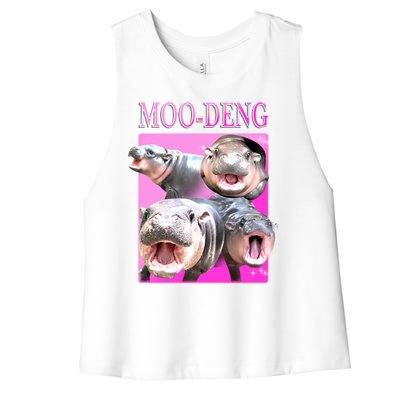 Hot Pink Moo Deng Hippo Meme Funny Women's Racerback Cropped Tank