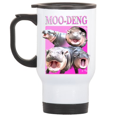 Hot Pink Moo Deng Hippo Meme Funny Stainless Steel Travel Mug