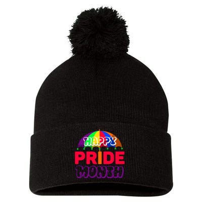 Happy Pride Month Celebration Graphic Pom Pom 12in Knit Beanie