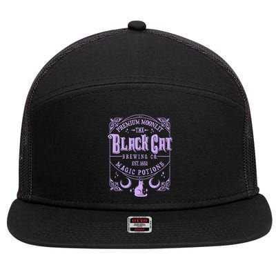 Halloween Premium Moonlit The Black Cat Magic Potions Est 1651 7 Panel Mesh Trucker Snapback Hat