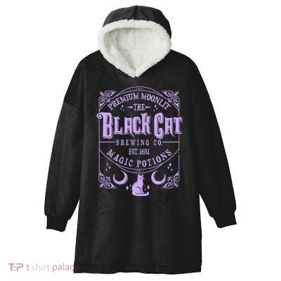 Halloween Premium Moonlit The Black Cat Magic Potions Est 1651 Hooded Wearable Blanket