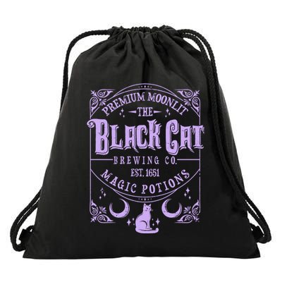 Halloween Premium Moonlit The Black Cat Magic Potions Est 1651 Drawstring Bag