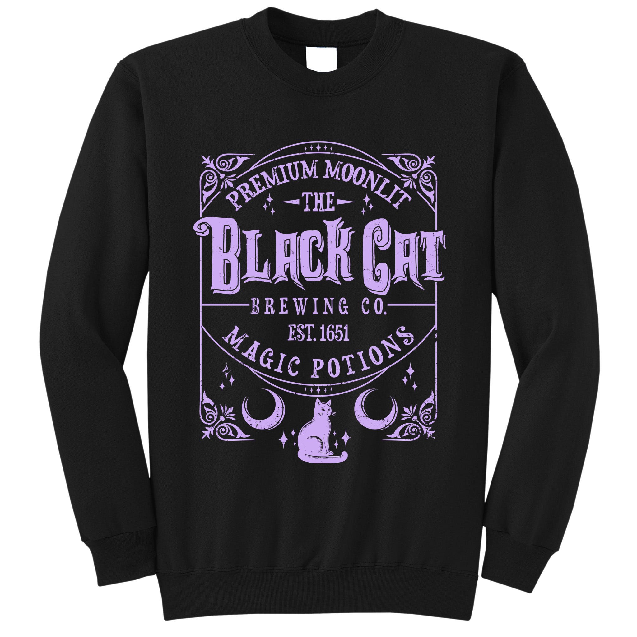 Halloween Premium Moonlit The Black Cat Magic Potions Est 1651 Tall Sweatshirt
