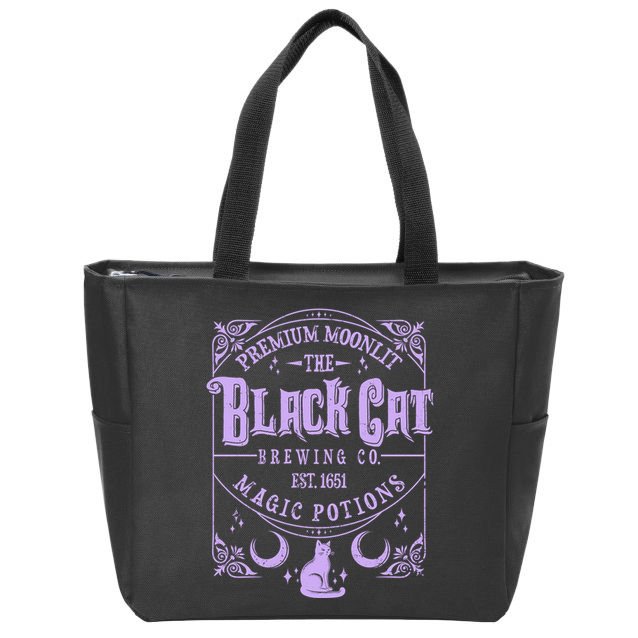 Halloween Premium Moonlit The Black Cat Magic Potions Est 1651 Zip Tote Bag