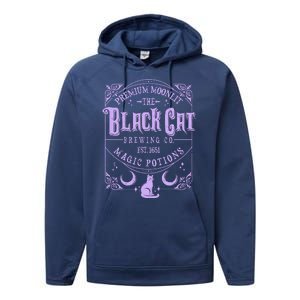 Halloween Premium Moonlit The Black Cat Magic Potions Est 1651 Performance Fleece Hoodie