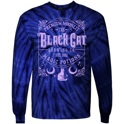 Halloween Premium Moonlit The Black Cat Magic Potions Est 1651 Tie-Dye Long Sleeve Shirt