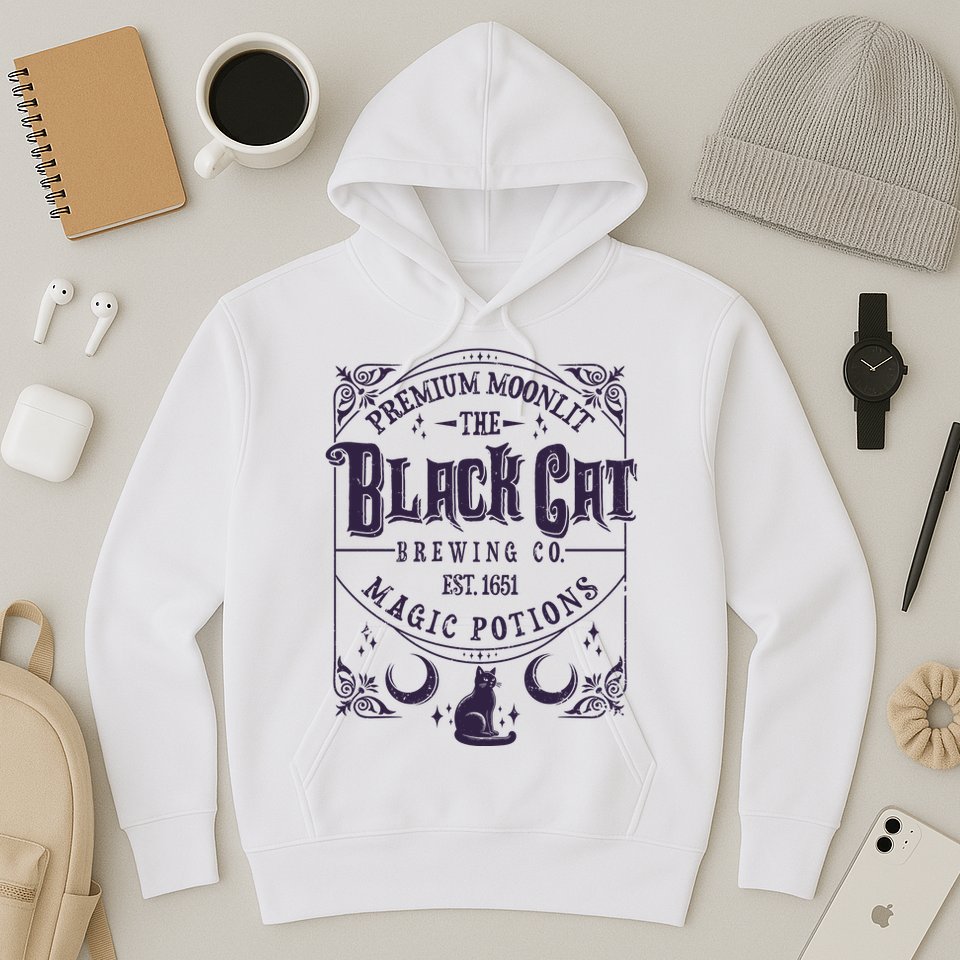 Halloween Premium Moonlit The Black Cat Magic Potions Est 1651 Hoodie