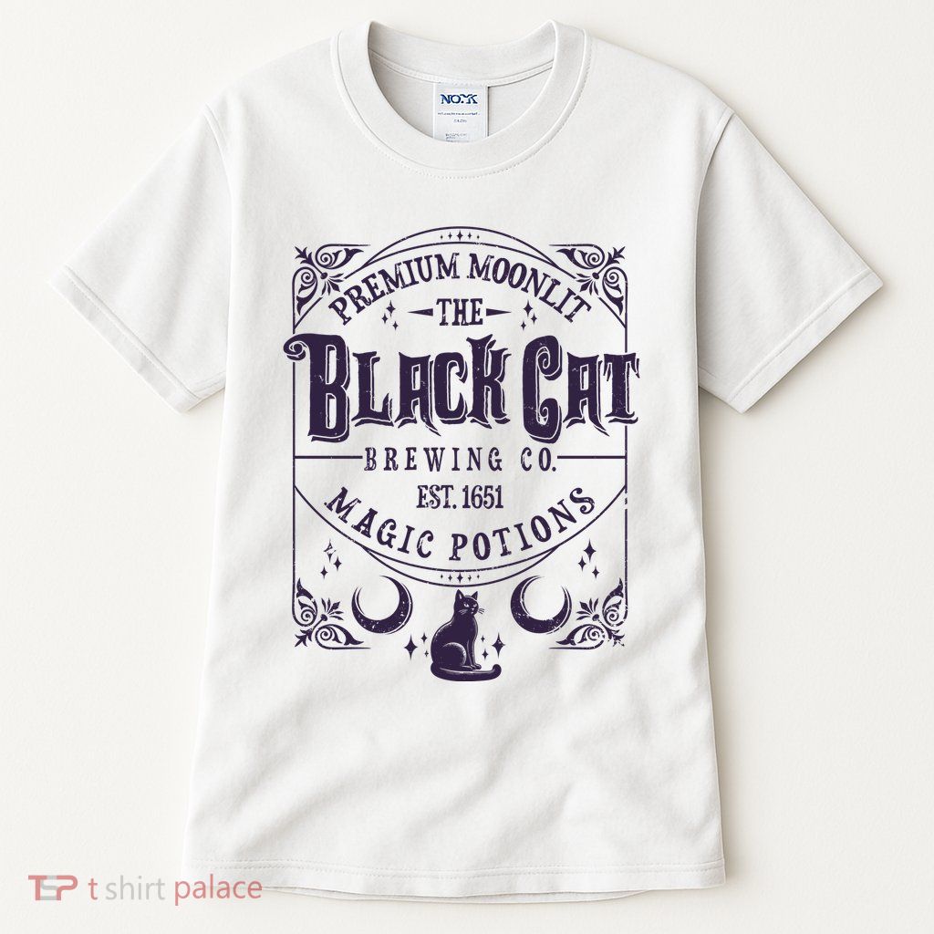 Halloween Premium Moonlit The Black Cat Magic Potions Est 1651 Tall T-Shirt