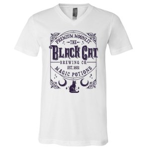 Halloween Premium Moonlit The Black Cat Magic Potions Est 1651 V-Neck T-Shirt