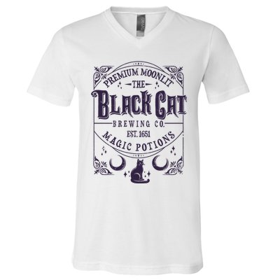 Halloween Premium Moonlit The Black Cat Magic Potions Est 1651 V-Neck T-Shirt