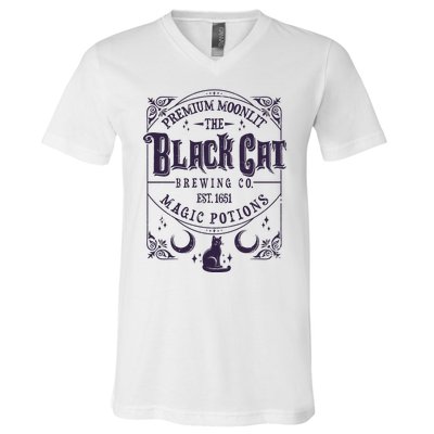 Halloween Premium Moonlit The Black Cat Magic Potions Est 1651 V-Neck T-Shirt