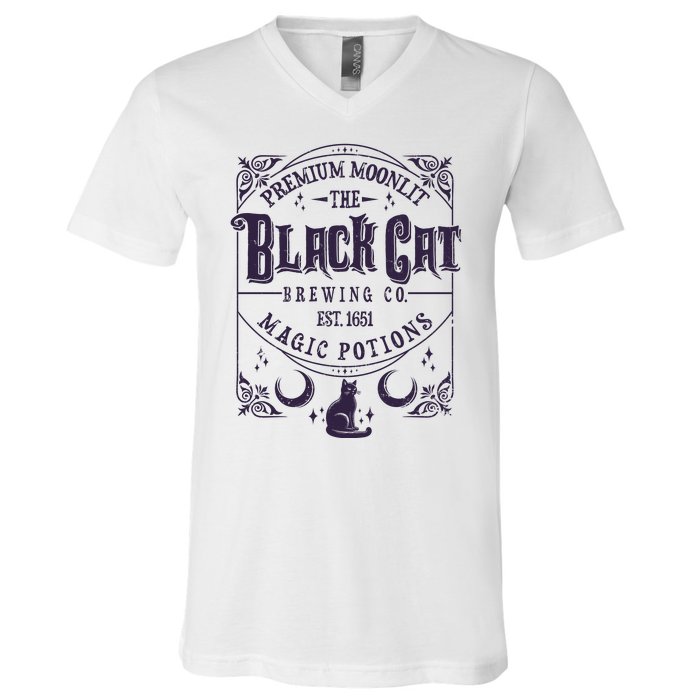 Halloween Premium Moonlit The Black Cat Magic Potions Est 1651 V-Neck T-Shirt