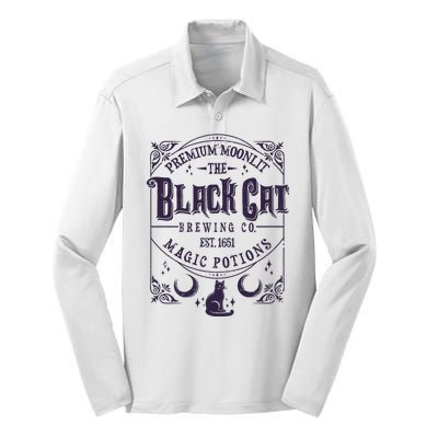 Halloween Premium Moonlit The Black Cat Magic Potions Est 1651 Silk Touch Performance Long Sleeve Polo