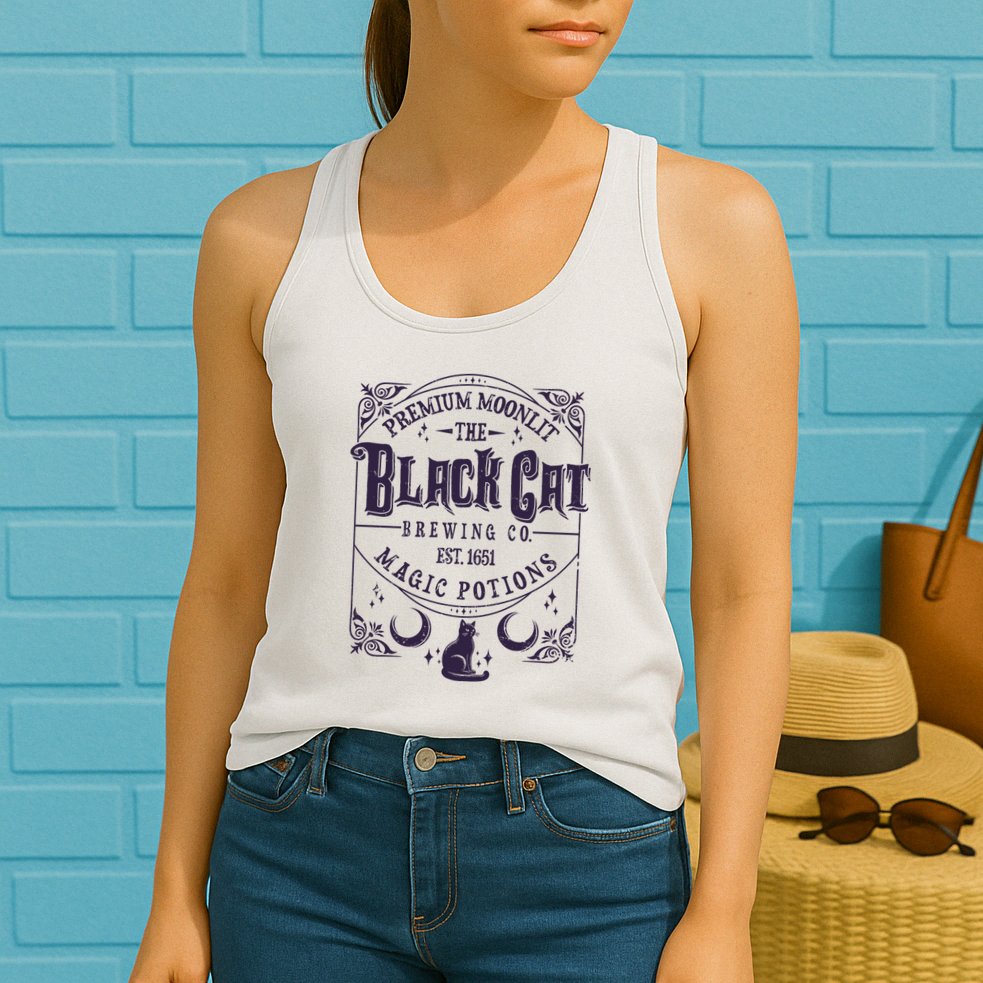 Halloween Premium Moonlit The Black Cat Magic Potions Est 1651 Womens Tank Top