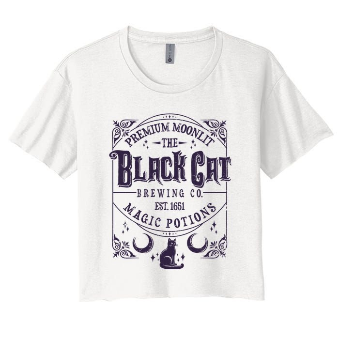 Halloween Premium Moonlit The Black Cat Magic Potions Est 1651 Women's Crop Top Tee