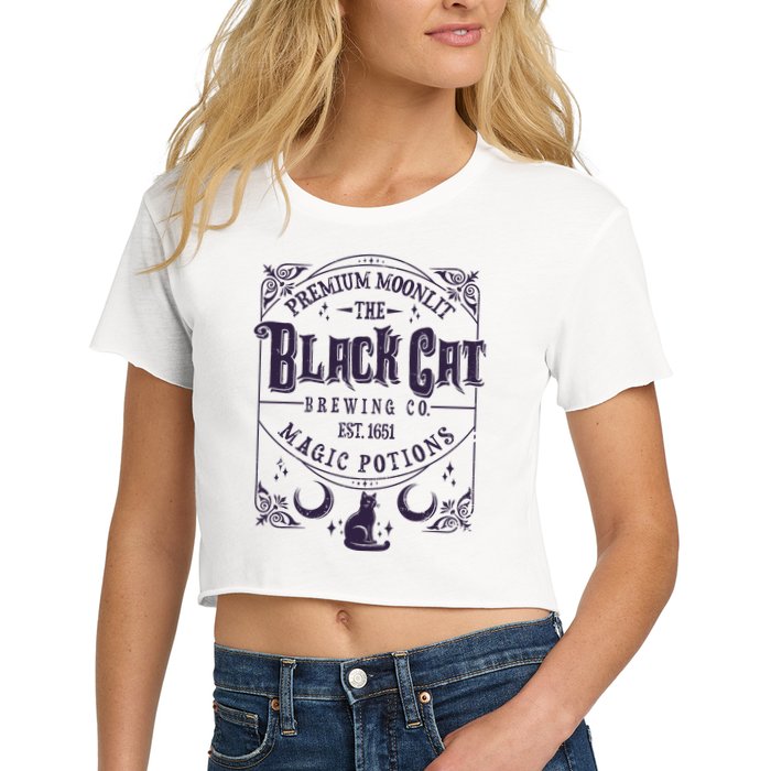 Halloween Premium Moonlit The Black Cat Magic Potions Est 1651 Women's Crop Top Tee