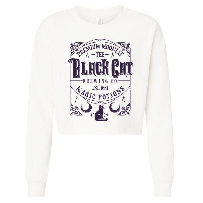 Halloween Premium Moonlit The Black Cat Magic Potions Est 1651 Cropped Pullover Crew