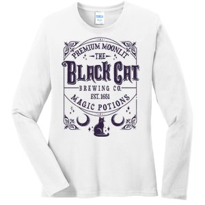 Halloween Premium Moonlit The Black Cat Magic Potions Est 1651 Ladies Long Sleeve Shirt